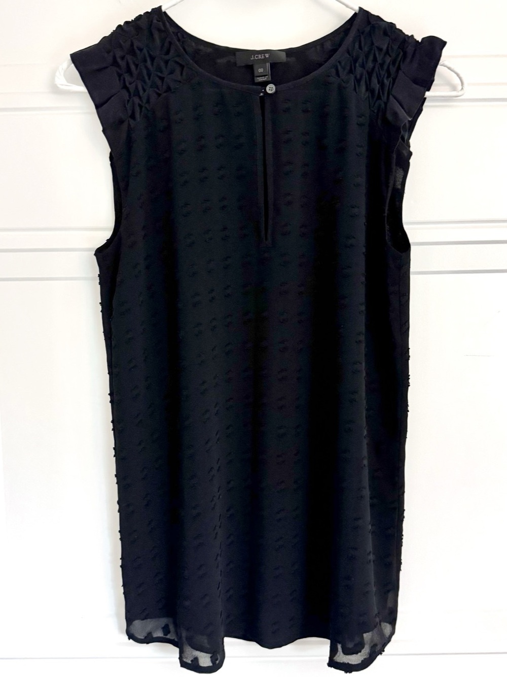 J.Crew Smocked Sleeveless Top Keyhole Neck Black, Size 00